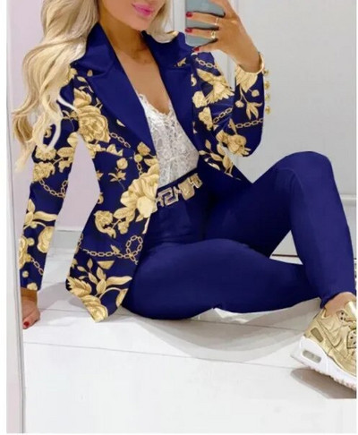 Nou set de pantaloni de 2 bucăți pentru femei Seturi de birou de afaceri pentru doamne ținute elegante cu guler cu revere, costum de blazer, seturi de jachete și pantaloni
