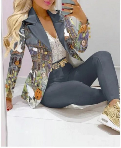 Nou set de pantaloni de 2 bucăți pentru femei Seturi de birou de afaceri pentru doamne ținute elegante cu guler cu revere, costum de blazer, seturi de jachete și pantaloni