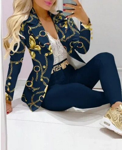 Nou set de pantaloni de 2 bucăți pentru femei Seturi de birou de afaceri pentru doamne ținute elegante cu guler cu revere, costum de blazer, seturi de jachete și pantaloni