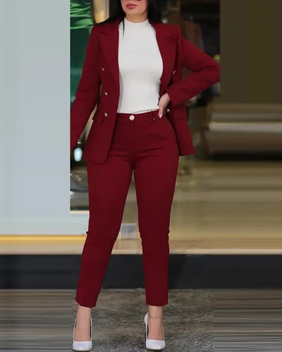 Nou set de pantaloni de 2 bucăți pentru femei Seturi de birou de afaceri pentru doamne ținute elegante cu guler cu revere, costum de blazer, seturi de jachete și pantaloni