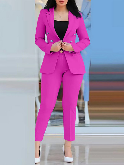 Nou set de pantaloni de 2 bucăți pentru femei Seturi de birou de afaceri pentru doamne ținute elegante cu guler cu revere, costum de blazer, seturi de jachete și pantaloni