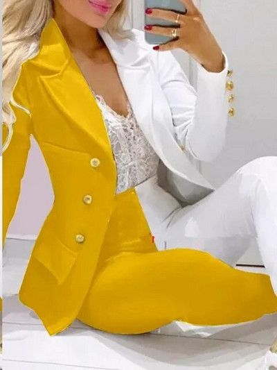 Nou set de pantaloni de 2 bucăți pentru femei Seturi de birou de afaceri pentru doamne ținute elegante cu guler cu revere, costum de blazer, seturi de jachete și pantaloni