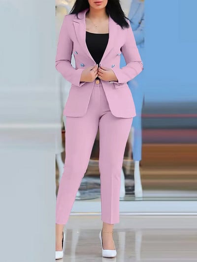 Nou set de pantaloni de 2 bucăți pentru femei Seturi de birou de afaceri pentru doamne ținute elegante cu guler cu revere, costum de blazer, seturi de jachete și pantaloni