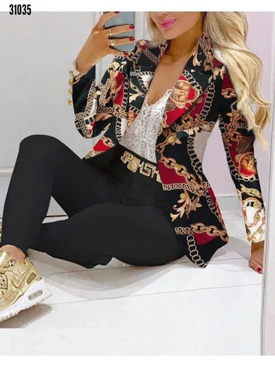 Nou set de pantaloni de 2 bucăți pentru femei Seturi de birou de afaceri pentru doamne ținute elegante cu guler cu revere, costum de blazer, seturi de jachete și pantaloni