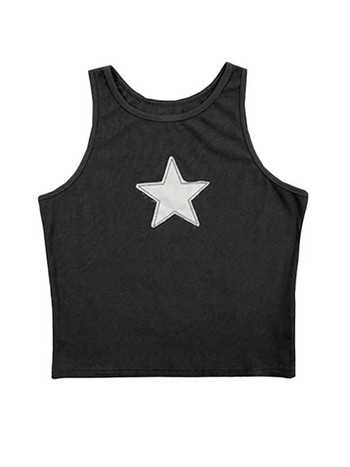 Жени Y2K E-Girl Grunge Crop Tops Summer Fit Vest, Star Embroidery Scoop Deck Sleeveless Casual Bots for Females