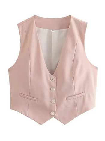 Μονό στήθος αμάνικο κομμένο γιλέκο Casual Fashion Κοντό γιλέκο με λαιμόκοψη V με λαιμόκοψη 2023 Γυναικεία καλοκαιρινά απλά μπλουζάκια streetwear