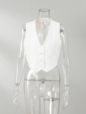 Μονό στήθος αμάνικο κομμένο γιλέκο Casual Fashion Κοντό γιλέκο με λαιμόκοψη V με λαιμόκοψη 2023 Γυναικεία καλοκαιρινά απλά μπλουζάκια streetwear