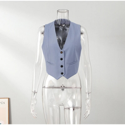 Vestă decupată, fără mâneci, cu un singur piept, veste scurte, cu decolteu în V, cu buzunar, 2023, pentru femei, de vară, haină simplă de stradă, topuri
