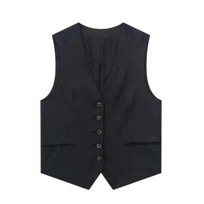 Vestă decupată, fără mâneci, cu un singur piept, veste scurte, cu decolteu în V, cu buzunar, 2023, pentru femei, de vară, haină simplă de stradă, topuri