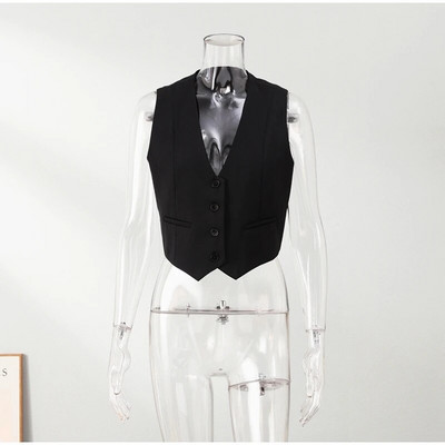 Vestă decupată, fără mâneci, cu un singur piept, veste scurte, cu decolteu în V, cu buzunar, 2023, pentru femei, de vară, haină simplă de stradă, topuri