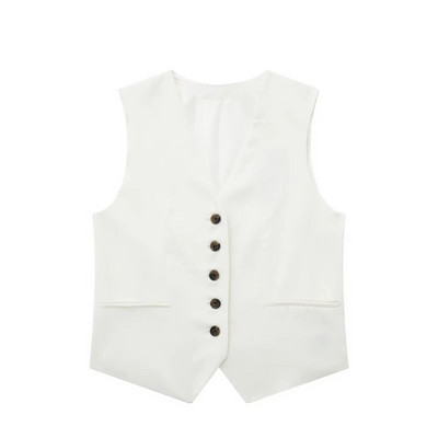 Vestă decupată, fără mâneci, cu un singur piept, veste scurte, cu decolteu în V, cu buzunar, 2023, pentru femei, de vară, haină simplă de stradă, topuri