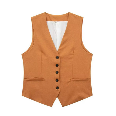 Vestă decupată, fără mâneci, cu un singur piept, veste scurte, cu decolteu în V, cu buzunar, 2023, pentru femei, de vară, haină simplă de stradă, topuri