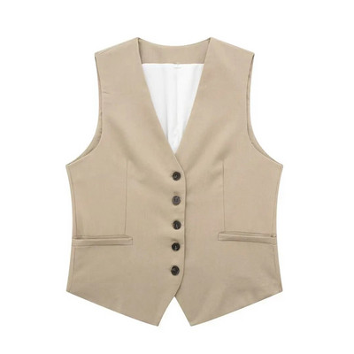 Vestă decupată, fără mâneci, cu un singur piept, veste scurte, cu decolteu în V, cu buzunar, 2023, pentru femei, de vară, haină simplă de stradă, topuri