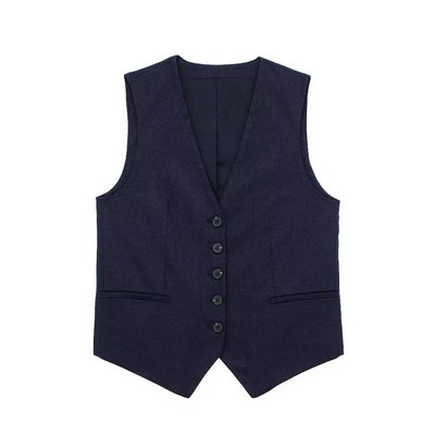 Vestă decupată, fără mâneci, cu un singur piept, veste scurte, cu decolteu în V, cu buzunar, 2023, pentru femei, de vară, haină simplă de stradă, topuri