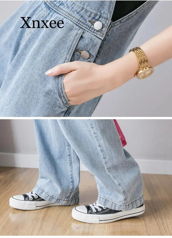 син летен дънков гащеризон Дамски ежедневни дънкови гащеризони с преден джоб Гащеризони Дамски гащеризони с широки крачоли combinaison femme