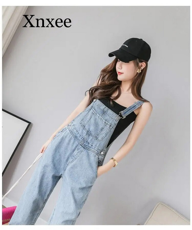 син летен дънков гащеризон Дамски ежедневни дънкови гащеризони с преден джоб Гащеризони Дамски гащеризони с широки крачоли combinaison femme