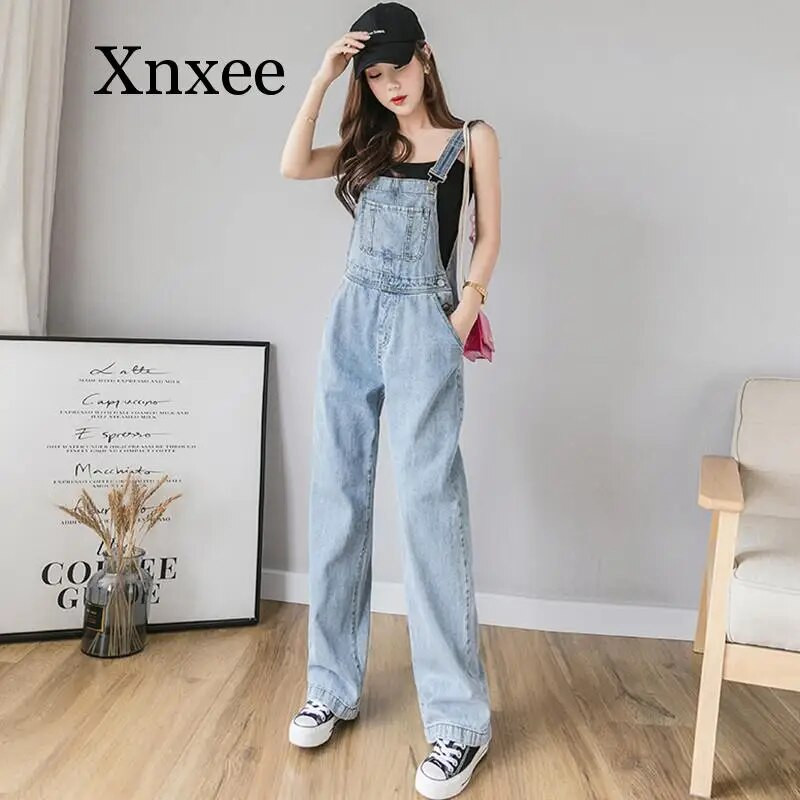 син летен дънков гащеризон Дамски ежедневни дънкови гащеризони с преден джоб Гащеризони Дамски гащеризони с широки крачоли combinaison femme