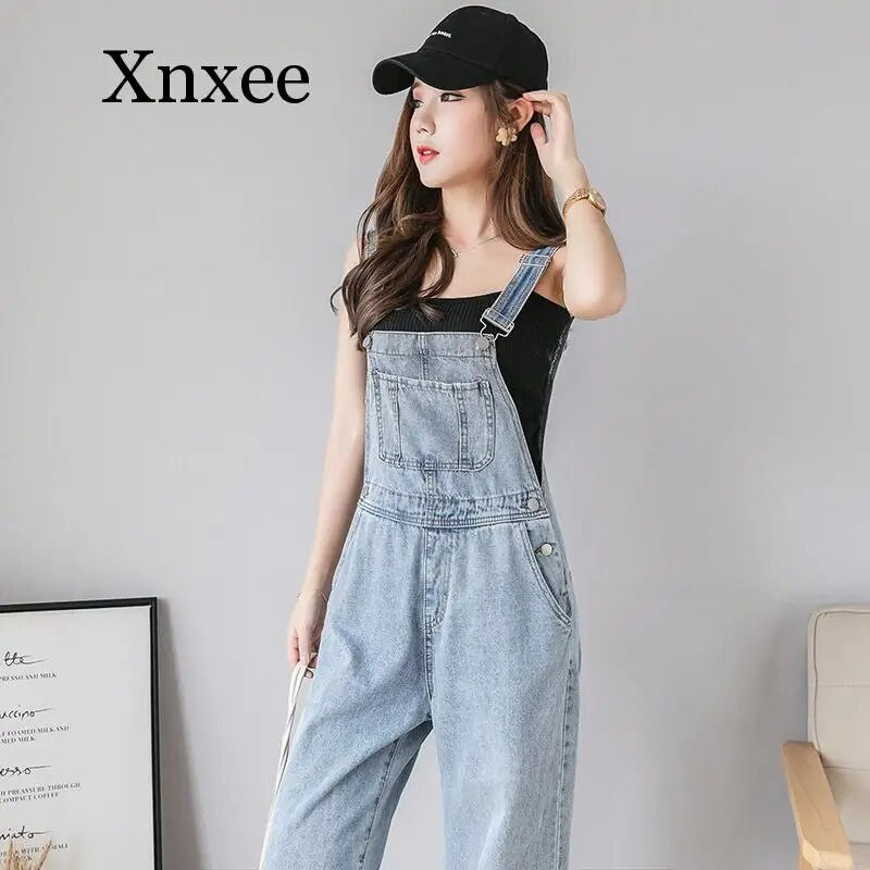 син летен дънков гащеризон Дамски ежедневни дънкови гащеризони с преден джоб Гащеризони Дамски гащеризони с широки крачоли combinaison femme