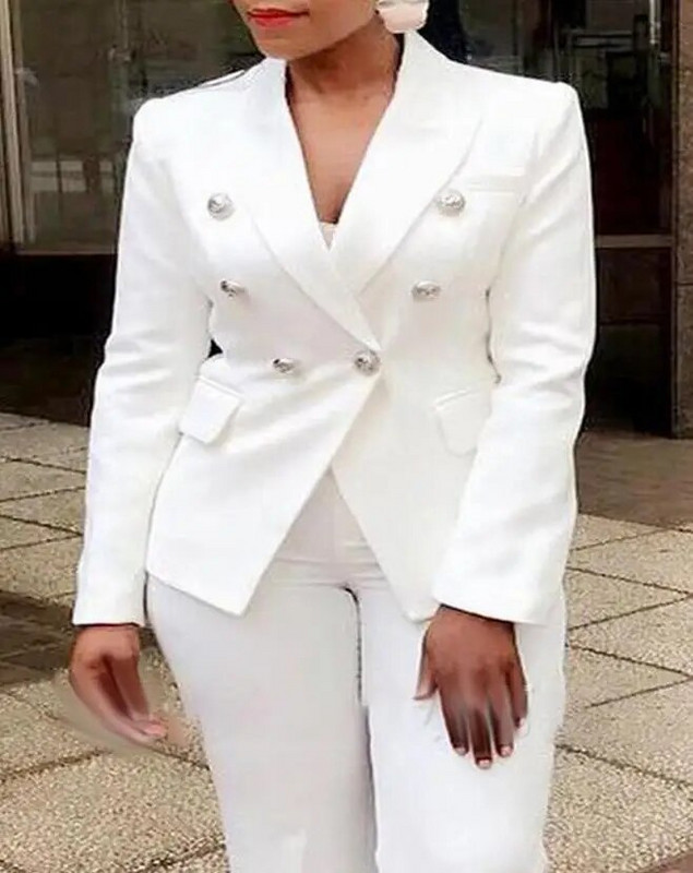 Biuro moteriški dviejų dalių komplektai Moteriški kostiumai 2023 m. pavasario mados ilgomis rankovėmis dvieilis švarkas ir paprastų elegantiškų kelnių rinkinys