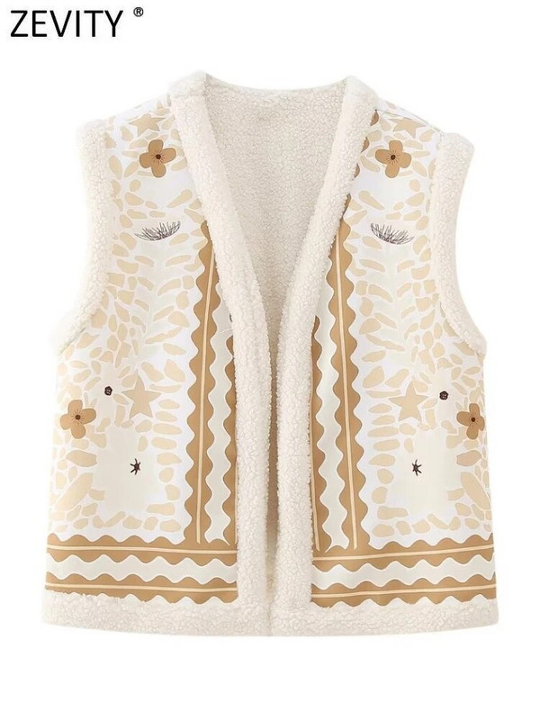 Zevity 2023. Ženska modna plišana jakna s V izrezom bez rukava s otisnutim cvjetovima Uredska ženska majica s otvorenim šavovima Gornji dio prsluka CT5063
