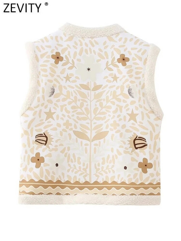 Zevity 2023. Ženska modna plišana jakna s V izrezom bez rukava s otisnutim cvjetovima Uredska ženska majica s otvorenim šavovima Gornji dio prsluka CT5063