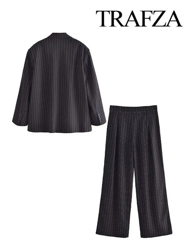 TRAFZA 2024 Moters rudens negabaritinis paltas, kostiumas biurui, moteriškas švarkas Elegantiškas viršutinis drabužis, švarkai, moteriški dryžuoti švarkai, švarkas