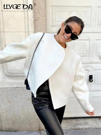 Модно бяло удебелено палто Дамско есенно-зимно яке 2023 с дълъг ръкав от изкуствена вълна Дамска ежедневна шикозна жилетка Дамско палто