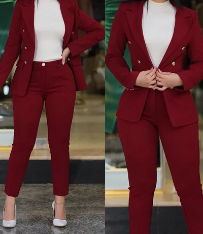 Blazer Costume de damă Pantaloni eleganți Palton cu mâneci lungi Culoare uni Moda Versatil Set casual Vară Nou 2023 Haine Y2k