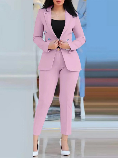 Blazer Costume de damă Pantaloni eleganți Palton cu mâneci lungi Culoare uni Moda Versatil Set casual Vară Nou 2023 Haine Y2k
