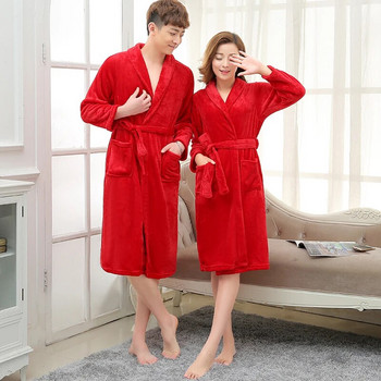 Γυναικείες Ανδρικές Μακριές Μαλακές Ζεστές Μπουρνούζι από φλις από κοραλί Χειμερινό κιμονό Μπουρνούζι φανέλας Νυχτικό Lovers Dressing Gown Cozy Sleepwear Spa