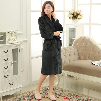 Femei Bărbați, lung, moale, cald, fleece coral, halat de baie de iarnă, flanel, halat de baie, cămașă de noapte, pentru iubitori, halat de dormit confortabil, spa