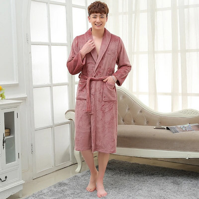 Femei Bărbați, lung, moale, cald, fleece coral, halat de baie de iarnă, flanel, halat de baie, cămașă de noapte, pentru iubitori, halat de dormit confortabil, spa