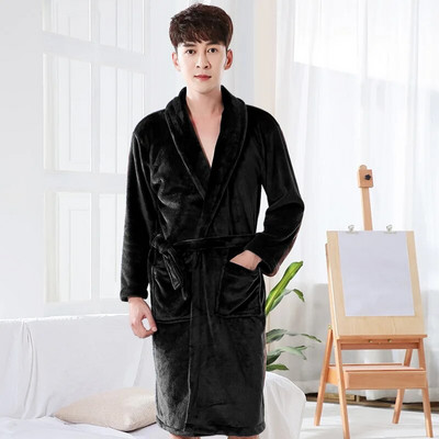 Femei Bărbați, lung, moale, cald, fleece coral, halat de baie de iarnă, flanel, halat de baie, cămașă de noapte, pentru iubitori, halat de dormit confortabil, spa