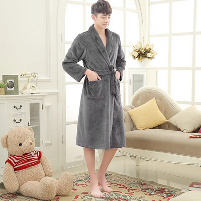 Femei Bărbați, lung, moale, cald, fleece coral, halat de baie de iarnă, flanel, halat de baie, cămașă de noapte, pentru iubitori, halat de dormit confortabil, spa