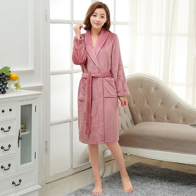 Femei Bărbați, lung, moale, cald, fleece coral, halat de baie de iarnă, flanel, halat de baie, cămașă de noapte, pentru iubitori, halat de dormit confortabil, spa