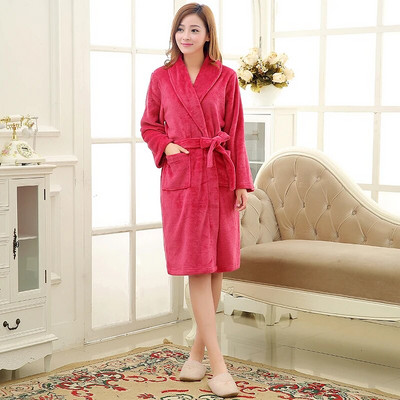 Femei Bărbați, lung, moale, cald, fleece coral, halat de baie de iarnă, flanel, halat de baie, cămașă de noapte, pentru iubitori, halat de dormit confortabil, spa