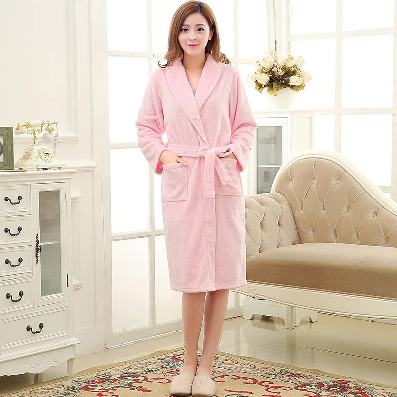 Női Férfi Hosszú Puha Meleg Korall Gyapjú Fürdőköpeny Téli Kimonó Flanel Fürdőköpeny Hálóruha szerelmesek pongyola Hangulatos hálóruha Spa