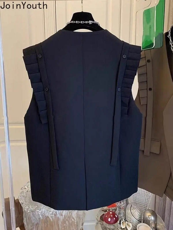 Γιλέκο ιδιοσυγκρασίας Γυναικείο παλτό με λαιμόκοψη V Αμάνικα υπερμεγέθη μπλουζάκια συνονθύλευμα βολάν Casual γιλέκο μόδα Κορεατικά τανκ 27s600