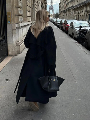 Съчетава френска мода Дамско свободно свободно вълнено палто Елегантно и шикозно масивно връхно облекло Дълго палто Дамско топло голямо палто