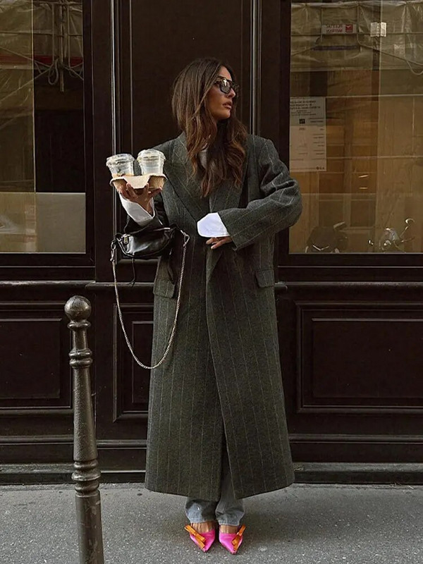 Blends France Fashion Moterų laisvalaikio laisvas vilnonis paltas Elegantiškas ir prašmatnus tvirtas viršutinis drabužis ilgas paltas Moteriškas šiltas negabaritinis paltas