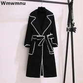 Preveliki 4xl jesen-zimski vuneni dugi kaputi Ženske tanke jakne od mješavine vune na rever s remenima Korejski elegantni debeli kaputi Novo