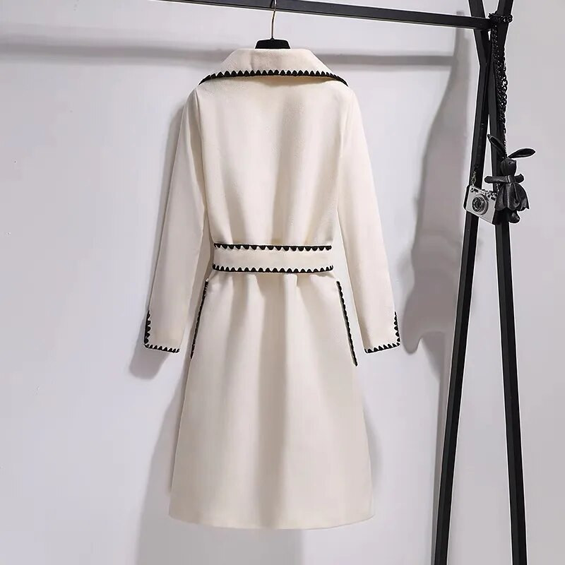 Preveliki 4xl jesen-zimski vuneni dugi kaputi Ženske tanke jakne od mješavine vune na rever s remenima Korejski elegantni debeli kaputi Novo