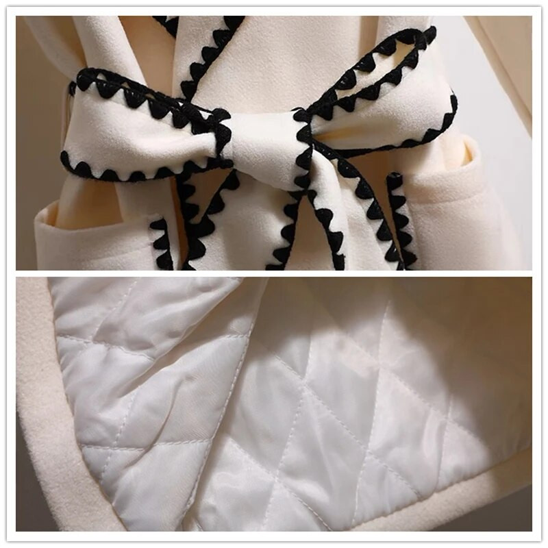 Preveliki 4xl jesen-zimski vuneni dugi kaputi Ženske tanke jakne od mješavine vune na rever s remenima Korejski elegantni debeli kaputi Novo