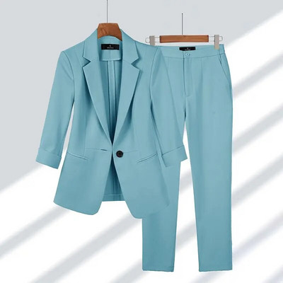 Femei Blazer Pantaloni Set 2 Piese Primavara Vara Subtire Office Lady Basic Joker Costum Negru Palton Pantaloni Tinute Imbracaminte de lucru Femei