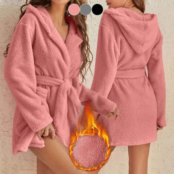 Жени Femaleh Бандажна роба Мека удобна топла пижама Зимно спално облекло Душ Спа Халат Нощница за сън Халат с падане