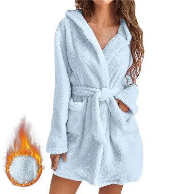 Robe de bandaj pentru femei, moale, confortabilă, pijamale calde, haine de iarnă, halat de baie pentru duș, cămașă de noapte, halat de toaletă.