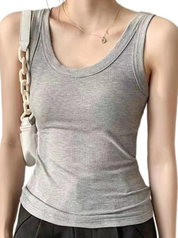 Γυναικείο σέξι πλεκτό γιλέκο με ραβδώσεις, αμάνικα, στρογγυλή λαιμόκοψη φανελάκι 2022, καλοκαιρινό θηλυκό casual μονόχρωμη βασική καμινάδα