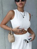 Hétköznapi, ujjatlan, bordás, kötött, felső, női nyári Y2K High Street stílusú koreai divat álnyakú, karcsúsított, vágásos felső utcai ruházat 2023