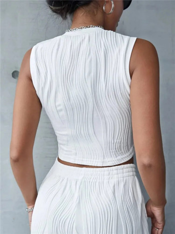 Γυναικεία μπλούζα με αμάνικο πλεκτό ρεζέ, καλοκαιρινό Y2K High Street Style Κορεάτικη μόδα Mock Neck Slim Fit Crop Top Street 2023