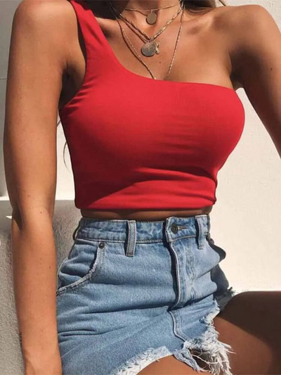 Žene Dame Ženske kratke majice na jedno rame Majice bez rukava Majice bez rukava Ljetni prsluk za plažu Goli donji dio Ljetna modna odjeća